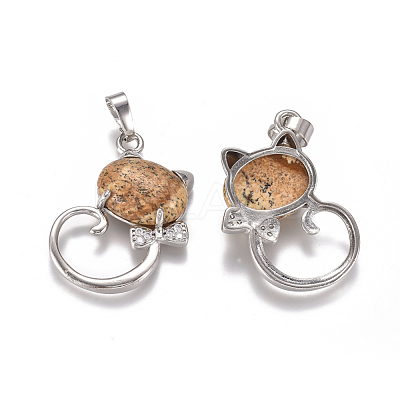Natural Picture Jasper Kitten Pendants G-L512-R16-1