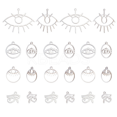 16Pcs 4 Style 201 Stainless Steel Laser Cut Pendants STAS-UN0028-97-1