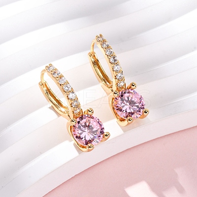 Flat Round Brass Micro Pave Cubic Zirconia Hoop Earrings EJEW-F384-03G-1