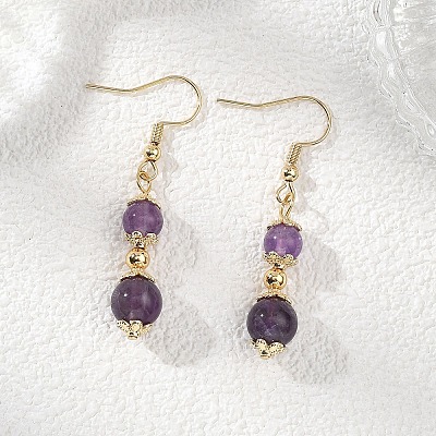 Natural Mixed Stone Round Dangle Earrings EJEW-JE06822-1