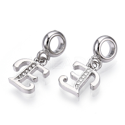 Platinum Rack Plating Alloy Rhinestone European Dangle Charms PALLOY-T048-36P-E-1