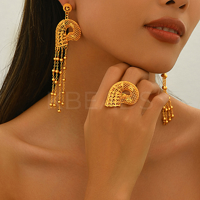 Vintage Alloy Hollowed-out Conch Shape Ring & Tassel Earrings Sets for Women LS-CY8500-1