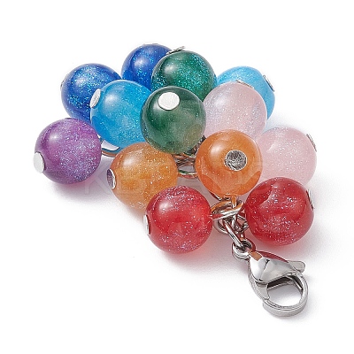 Resin Imitation Cat Eye Beaded Pendants Decoraiton HJEW-JM01203-1