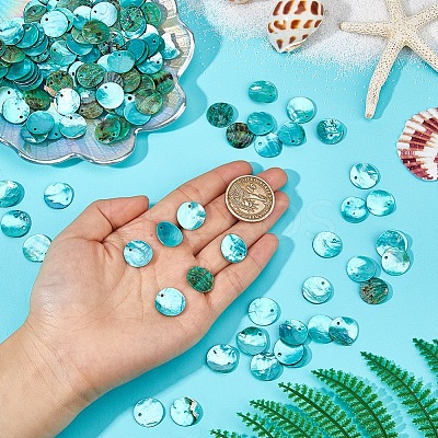 Natural Akoya Shell Dyed Disc Charms SHEL-WH0005-05C-1