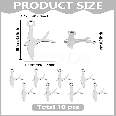10Pcs 201 Stainless Steel Pendants STAS-LP0003-39-1