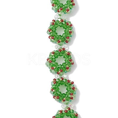Handmade Glass Seed Christmas Wreath Beaded Bracelets for Women BJEW-MZ00060-1