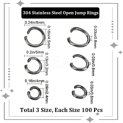 300Pcs 304 Stainless Steel Open Jump Rings STAS-BBC0008-85-1