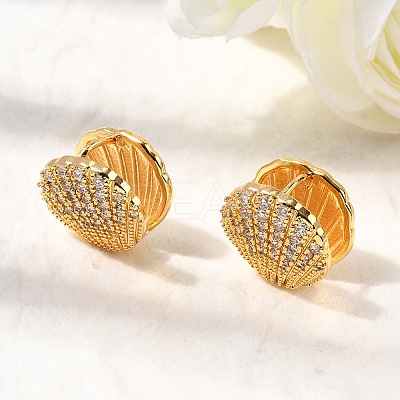 Brass Micro Pave Clear Cubic Zirconia Shell Shape Hoop Earrings EJEW-C158-05G-1