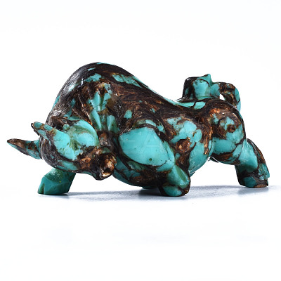 Cow Assembled Natural Bronzite & Synthetic Aqua Terra Jasper Model Ornament G-N330-38-1