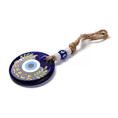 Flat Round with Evil Eye Lampwork Pendant Decoration HJEW-Z005-01A-1