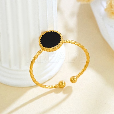 304 Stainless Steel Enamel Adjustable Cuff Rings for Women RJEW-F194-06G-1