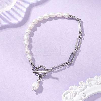 Natural Cultured Freshwater Pearl Beads Link Bracelets BJEW-JB13511-02-1