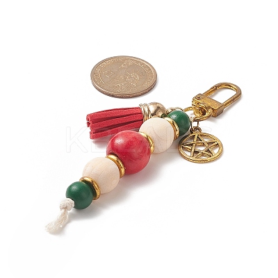 Wooden Beaded Tassel Pendant Decoration HJEW-JM00951-1