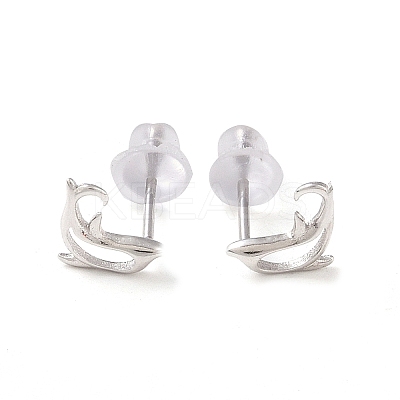 Anti-Tarnish Rhodium Plated 999 Fine Silver Dolphin Stud Earrings for Women EJEW-S215-04P-1