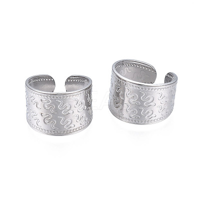 Non-Tarnish 304 Stainless Steel Snake Pattern Open Cuff Ring RJEW-S405-257P-1