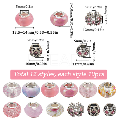 120Pcs 12 Styles Resin European Beads FIND-SC0010-24A-1