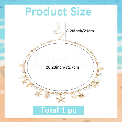 Bohemian Natural Shell & Plastic Imitation Pearl Tassel Chain Belts AJEW-CY0001-06A-1