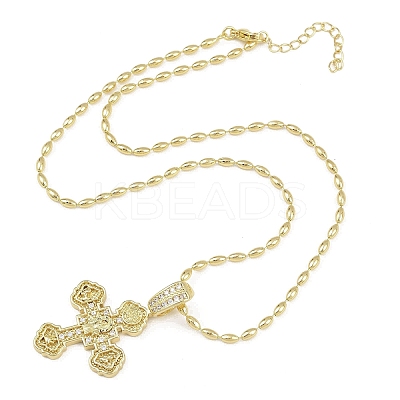 Brass Micro Pave Clear Cubic Zirconia Cross Pendant Necklaces for Women LS-NJEW-K298-02B-G-1