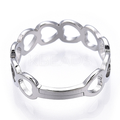 Non-Tarnish 304 Stainless Steel Hollow Out Heart Adjustable Ring for Women RJEW-T027-11P-1