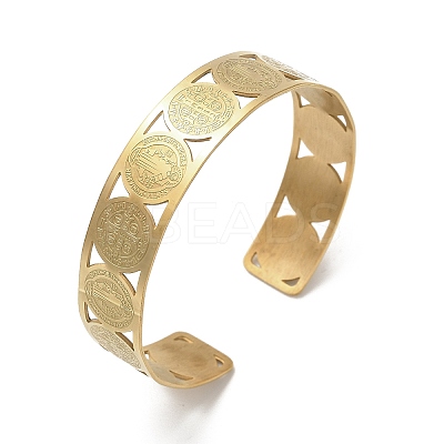 Religion Theme 304 Stainless Steel Cuff Bangles for Women BJEW-Q011-01G-1