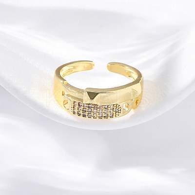 Brass Micro Pave Clear Cubic Zirconia Cuff Rings for Women RJEW-U043-14G-1