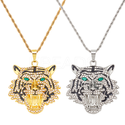 2Pcs 2 Colors Alloy Pendant Necklaces Set with Rhinestone NJEW-AN0001-83-1