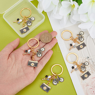 5Pcs Hot Air Balloon/Camera/Bicycle Alloy Enamel Pendant Keychain KEYC-NB0001-62-1