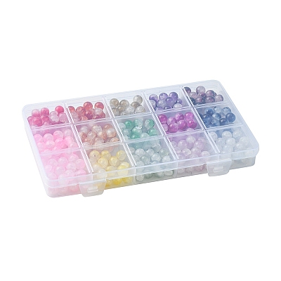 375Pcs 15 Colors Crackle Baking Paint Imitation Jade Glass Beads Sets DGLA-FS0001-06-1