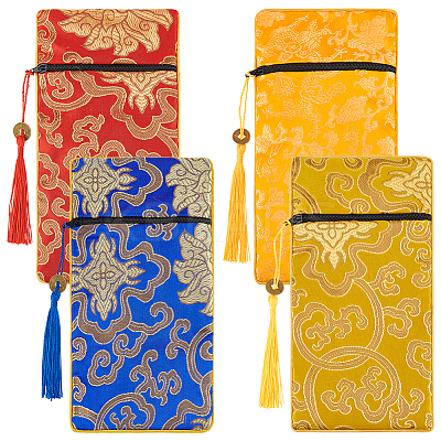 8Pcs 4 Colors Ethnic Style Silk Sutra Book Zipper Pouch ABAG-GA0001-26-1