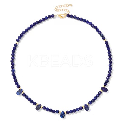 Adjustable 4MM Round and Teeardrop Natural Lapis Lazuli Beaded Necklace for Women Elegant Casual Jewelry Gift YO7964-5-1