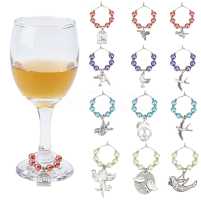 Bird Tibetan Style Alloy Wine Glass Charms AJEW-AB00067-1