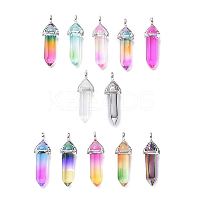 Faceted Bullet Glass Pointed Pendants KK-E282-P-1
