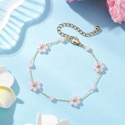 Glass & ABS Plastic Imitation Pearl Beads Link Bracelets BJEW-JB12572-04-1