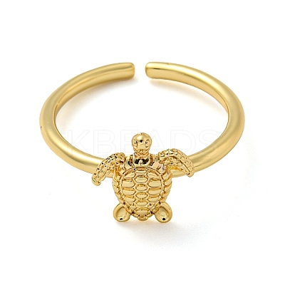 Rack Plating Brass Sea Turtle Open Cuff Rings for Women RJEW-C081-02G-1