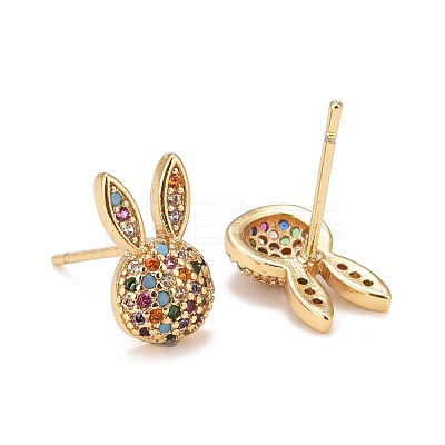 Cubic Zirconia Rabbit Stud Earrings EJEW-A069-14G-1
