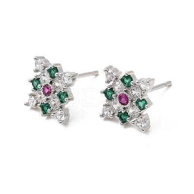 Rhombus Brass Micro Pave Cubic Zirconia Stud Earrings EJEW-L306-02P-1