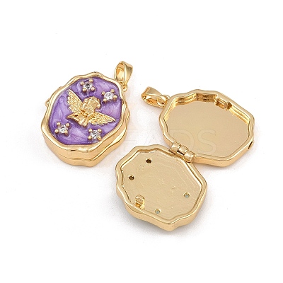 Brass Micro Pave Clear Cubic Zirconia Locket Pendants KK-P335-07G-1