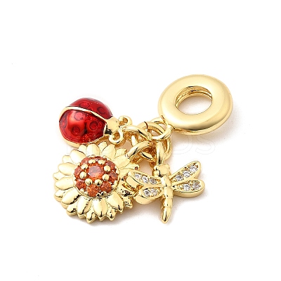 Brass Micro Pave Clear Cubic Zirconia European Dangle Charms KK-F904-06G-1