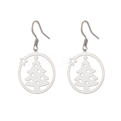 Ring with Christmas Tree 201 Stainless Steel Dangle Earrings EJEW-JE06578-1