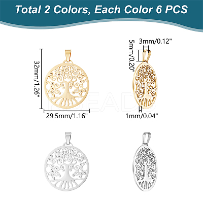 12Pcs 2 Colors 201 Stainless Steel Pendants STAS-UN0053-69-1