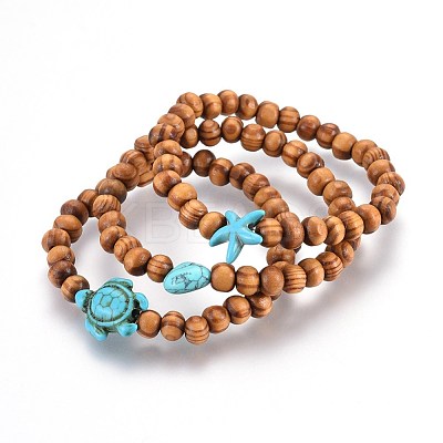 Wood Beads Stretch Kids Bracelets BJEW-JB03973-M-1