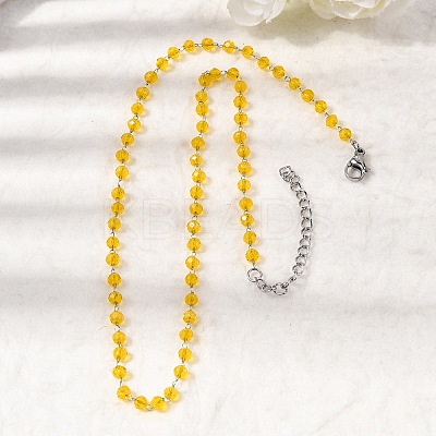 12Pcs 12 Colors 304 Stainless Steel with Glass Faceted Rondelle Bead Handmade Link Chain Birth Stone Necklaces for Women NJEW-G195-01P-1