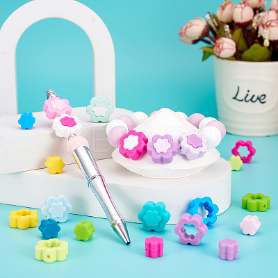 30Pcs 30 Styles Flower Silicone Focal Beads SIL-TA0001-83-1