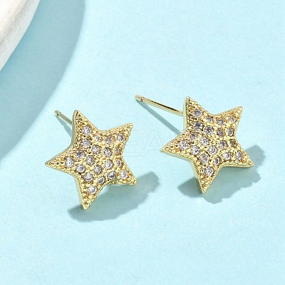 Star Brass Micro Pave Clear Cubic Zirconia Stud Earrings EJEW-A132-16G-1