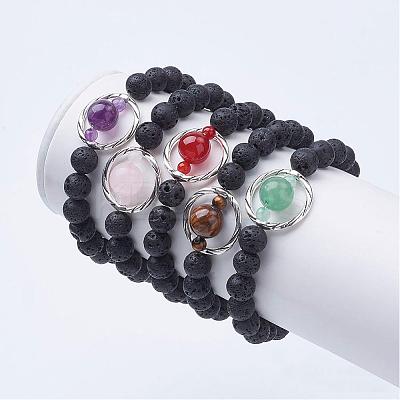 Natural Lava Rock Beads Stretch Bracelets BJEW-JB02838-1