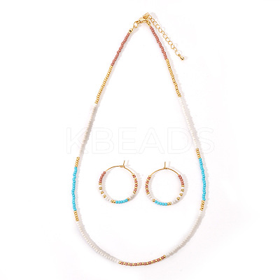 Bohemian Style Glass Beaded Hoop Earrings & Necklaces Sets for Women ET6451-2-1