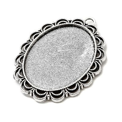 Tibetan Style Antique Silver Alloy Flat Oval Pendant Cabochon Settings X-TIBEP-M022-58AS-1