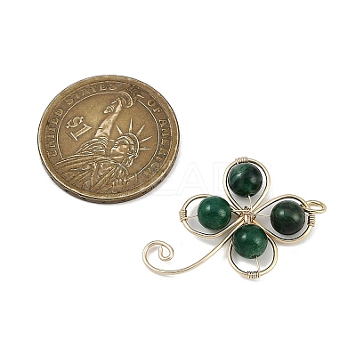 Copper Wire Wrapped Natural Emerald Shamrock Pendants PALLOY-JF02945-01-1