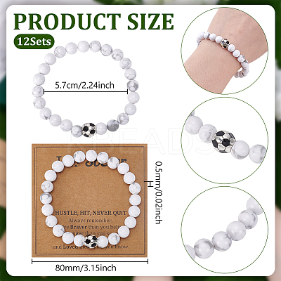 12Pcs Synthetic White Turquoise Round Beads Stretch Bracelets for Men Women BJEW-UN0001-89-1