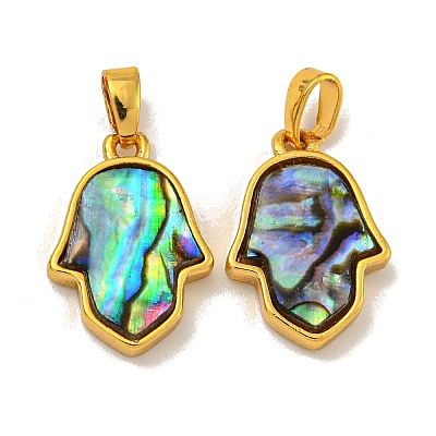 Rack Plating Brass Pave Natural Paua Shell Pendants KK-U025-04G-02-1